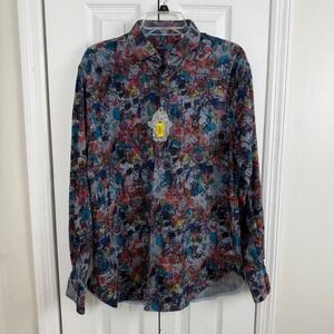 Visconti Black Mens Medium Abstract Paisley Jacquard Button Down Shirt Multi NWT